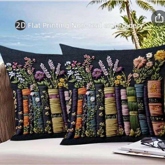 Home Accent Pillows Other - 2 Pillow Covers New!!! Embroidered Look Floral Book Design